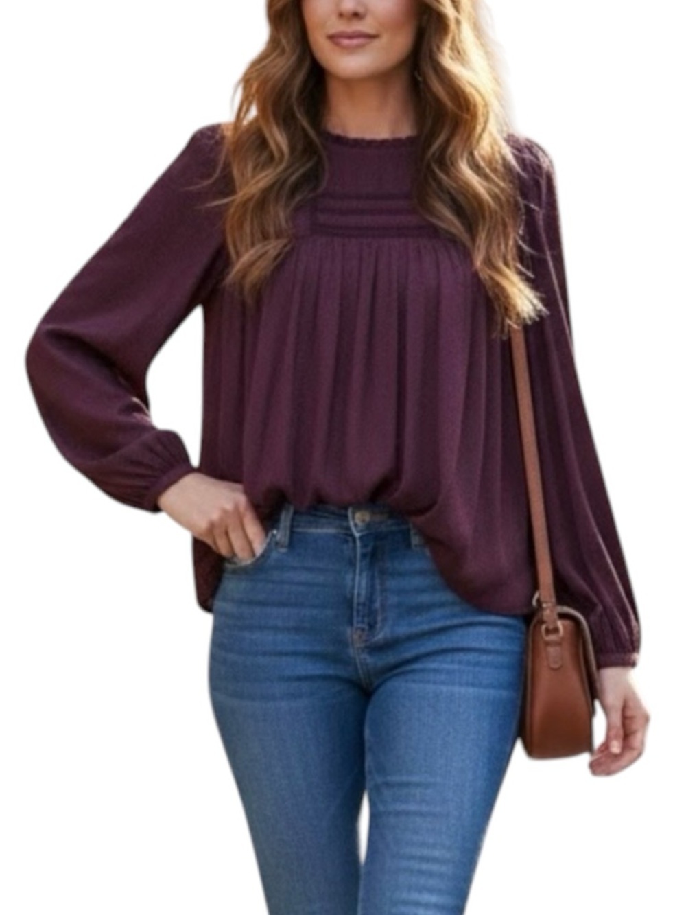 Gentle Fawn Burgundy Polka Dot With Flowy Flare Long Sleeve Blouse in Size Small